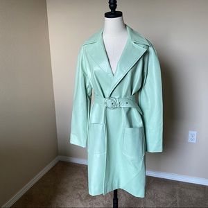Mint Green Vegan Leather Trench Coat